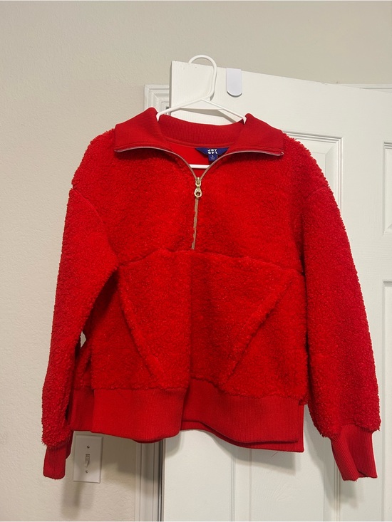 JoyLab Sweaters - JoyLab Bright Red Sherpa Quarter-Zip Pullover